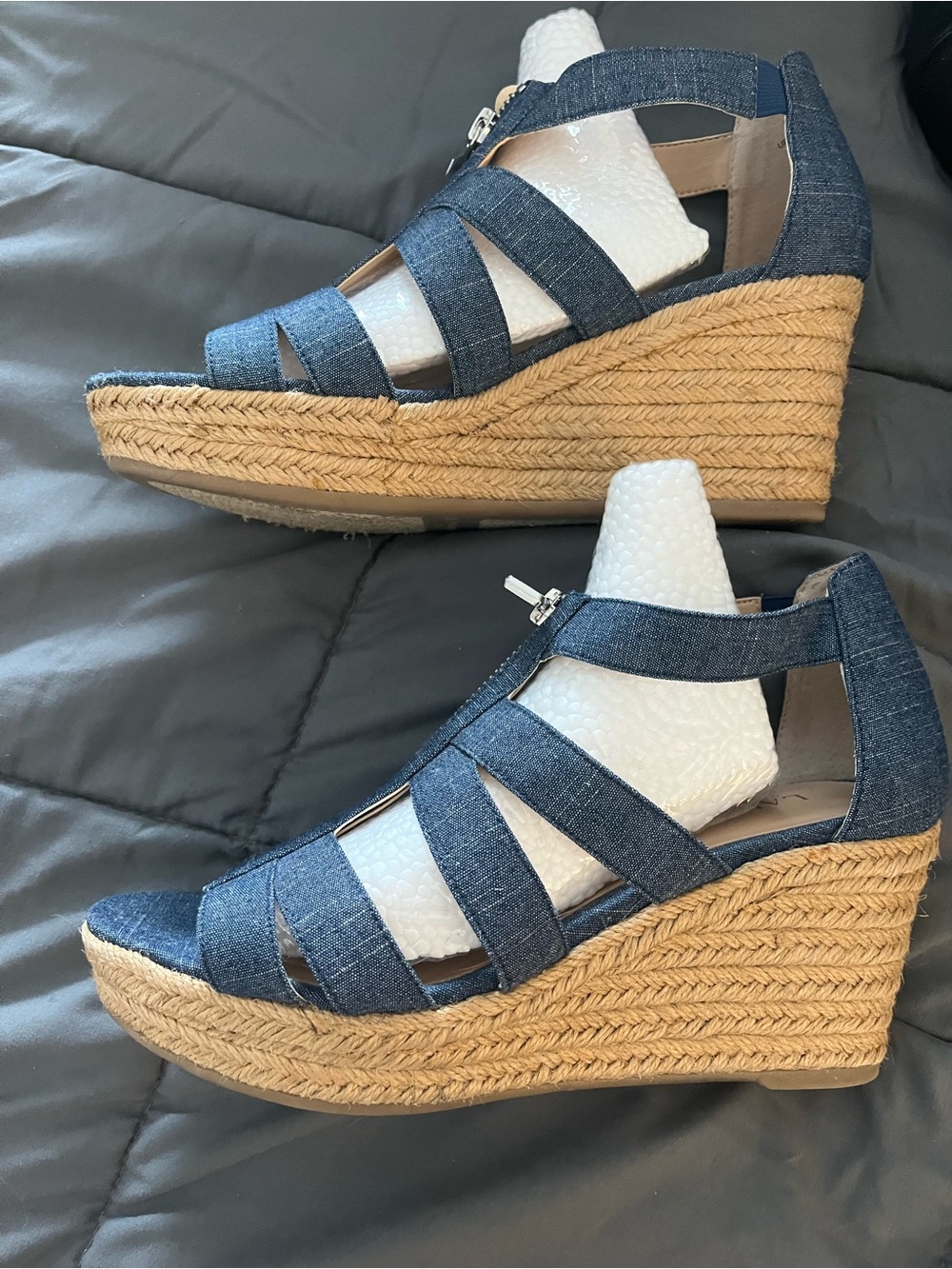 Lauren Ralph Lauren Denim Blue Zip Wedge Sandals - Picture 2 of 9